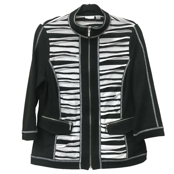Chico's Zenergy size 1 Black White Knit Blazer Jacket M 8 has 3/4 Sleeves - Picture 1 of 4